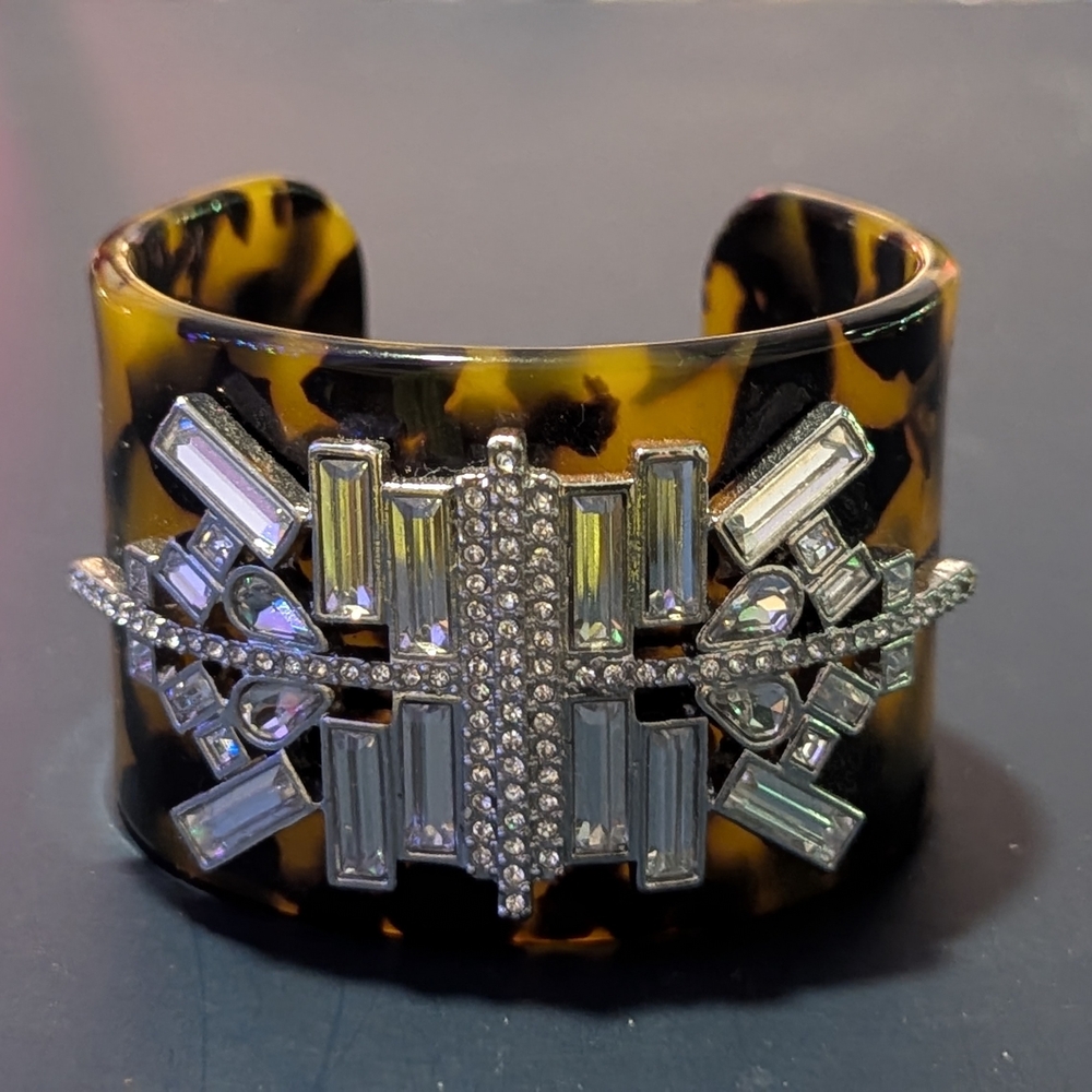 Tortoiseshell Cuff Bracelet With Silver Accents - image 1